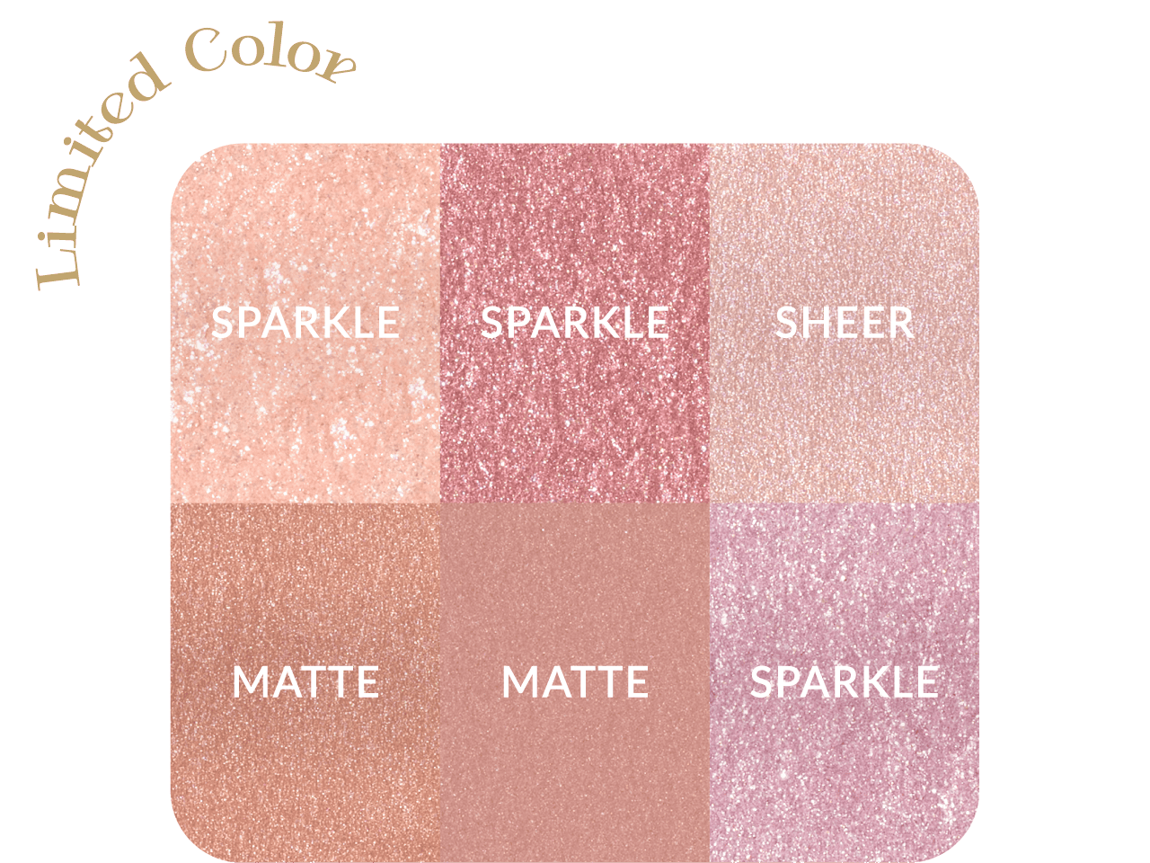 6色それぞれの質感（SPARKLE / MATTE / SHEER）